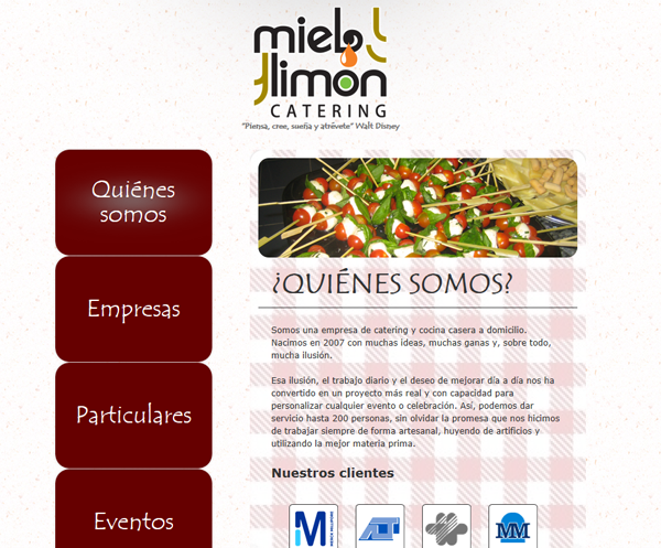 Web corporativa de Miel y Limón Catering